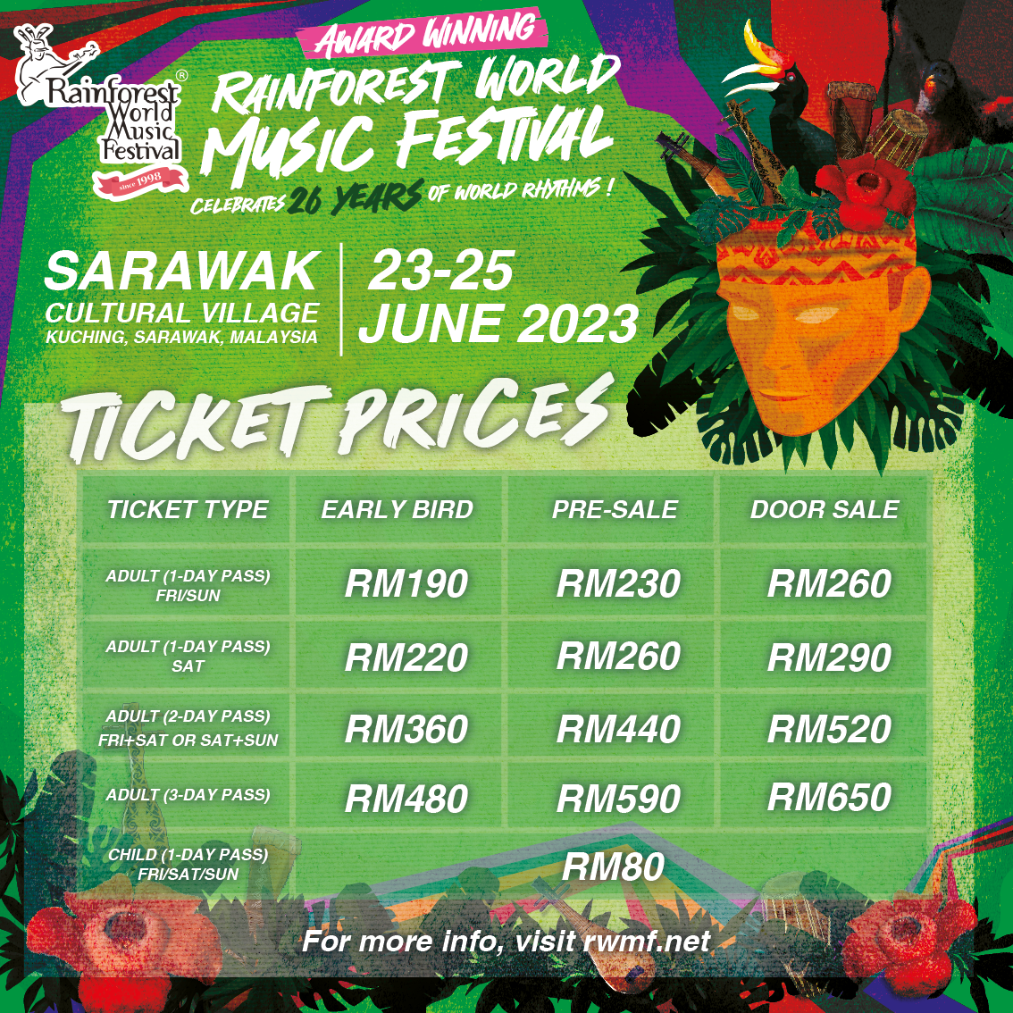 EARLY BIRD TICKETS SALE TO WORLD RENOWNED RAINFOREST WORLD MUSIC FESTIVAL STARTS MIDNIGHT 15 APRIL 2023